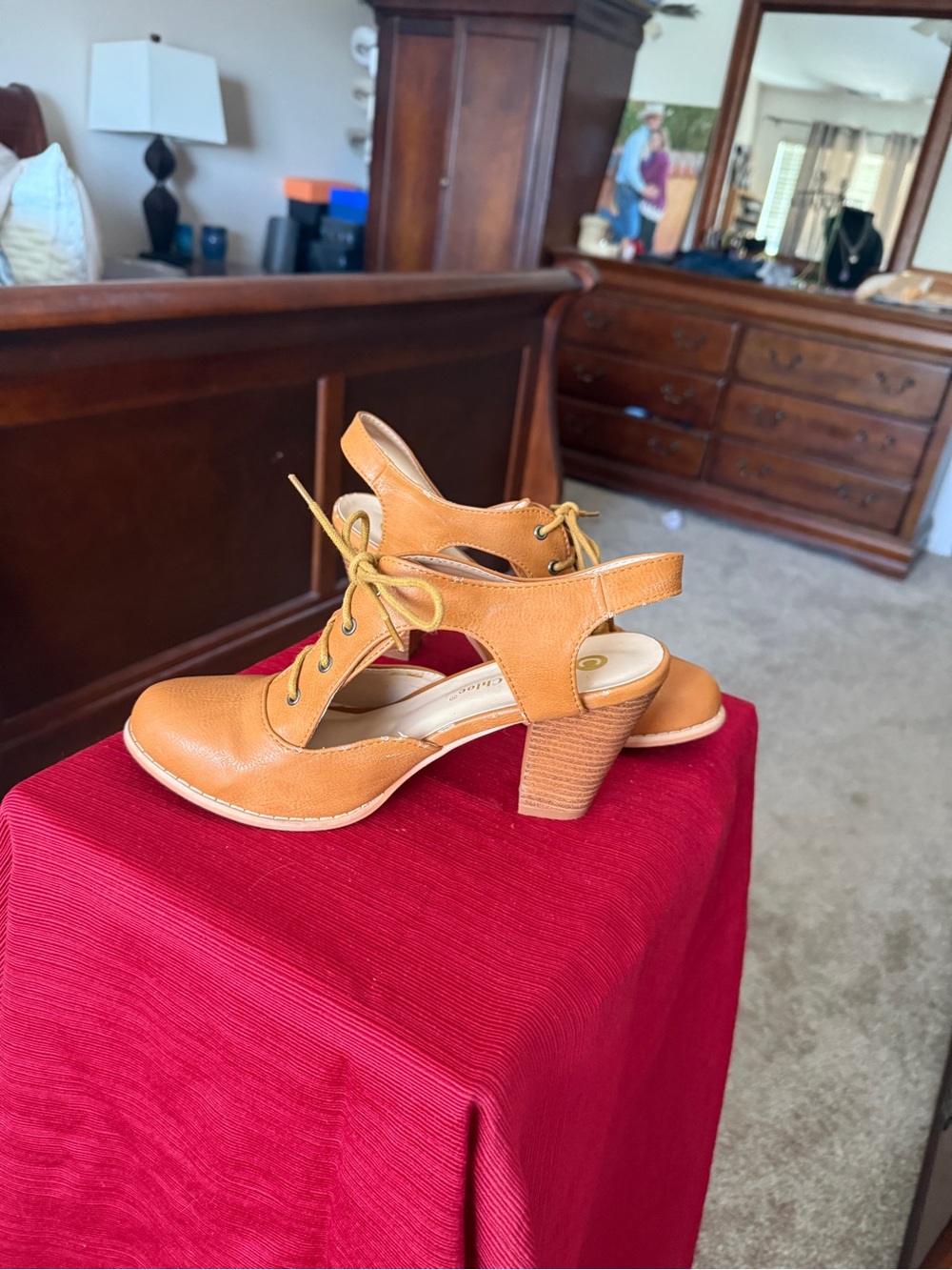 Chase + Chloe Tan Lace-Up Block Heel Sandals
